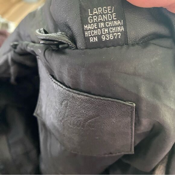 💛 Jacqueline Ferrar Leather Jacket w Waist Tie Button Up Woman’s Size L Black - Picture 4 of 7